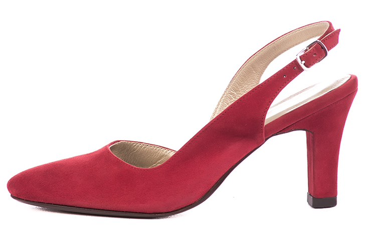 Cardinal red women's slingback shoes. Round toe. High kitten heels. Profile view - Florence KOOIJMAN